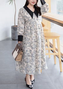 Loose Peter Pan Collar Print Patchwork Cotton Long Dresses Fall