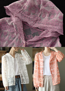 Loose Pink Embroideried Patchwork Lace Cardigans Long sleeve