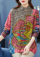 Load image into Gallery viewer, Loose Pink High Neck Print Wool Knit Sweater Winter