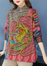 Load image into Gallery viewer, Loose Pink High Neck Print Wool Knit Sweater Winter