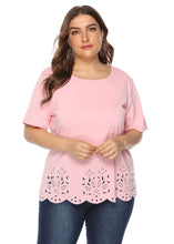 Load image into Gallery viewer, Loose Pink O Neck Hollow Ou Patchwork Cotton T Shirts Tops Short Sleeve