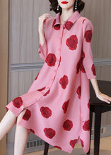 Load image into Gallery viewer, Loose Pink Peter Pan Collar Print Button Shirt Dresses Long Sleeve