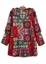 Load image into Gallery viewer, Loose Red Hooded Print Pockets Patchwork Warm Fleece Coat Fall