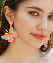 Load image into Gallery viewer, Loose Red Knit Fabric Butterfly Rice Ball Drop Earrings