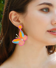 Load image into Gallery viewer, Loose Red Knit Fabric Butterfly Rice Ball Drop Earrings