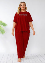 Load image into Gallery viewer, Loose Red T Shirt Tops And Pants Patchwork Cotton Two Piece Set Pajamas Summer