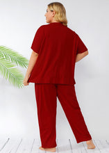 Load image into Gallery viewer, Loose Red T Shirt Tops And Pants Patchwork Cotton Two Piece Set Pajamas Summer