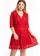 Load image into Gallery viewer, Loose Red V Neck Hollow Out Patchwork Lace Mid Dress Summer