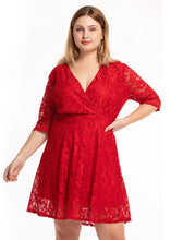 Load image into Gallery viewer, Loose Red V Neck Hollow Out Patchwork Lace Mid Dress Summer