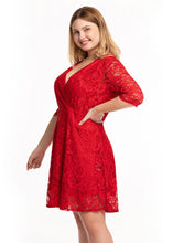 Load image into Gallery viewer, Loose Red V Neck Hollow Out Patchwork Lace Mid Dress Summer