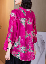 Load image into Gallery viewer, Loose Rose Peter Pan Collar Button Print Patchwork Linen Shirts Bracelet Sleeve