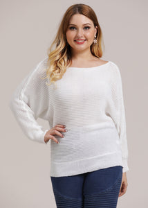 Loose White Slash Neck Knit Top Batwing Sleeve