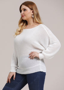 Loose White Slash Neck Knit Top Batwing Sleeve