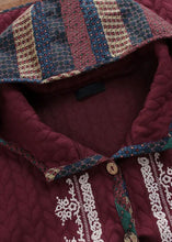 Load image into Gallery viewer, Loose Wine Red Hooded Embroideried Button Patchwork Thick Coats Fall