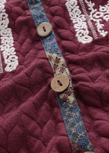 Load image into Gallery viewer, Loose Wine Red Hooded Embroideried Button Patchwork Thick Coats Fall