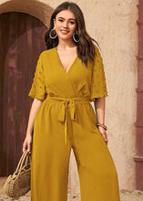 Load image into Gallery viewer, Loose Yellow Bow Patchwork High Waist Chiffon Wide Leg Jumpsuit Summer