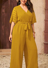 Load image into Gallery viewer, Loose Yellow Bow Patchwork High Waist Chiffon Wide Leg Jumpsuit Summer