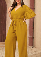 Load image into Gallery viewer, Loose Yellow Bow Patchwork High Waist Chiffon Wide Leg Jumpsuit Summer