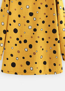 Loose Yellow Hooded Dot Print Patchwork Warm Fleece Coat Fall