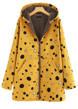 Load image into Gallery viewer, Loose Yellow Hooded Dot Print Patchwork Warm Fleece Coat Fall