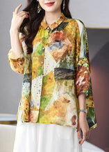 Load image into Gallery viewer, Loose Yellow Peter Pan Collar Button Print Linen Blouses Tops Summer