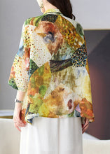 Load image into Gallery viewer, Loose Yellow Peter Pan Collar Button Print Linen Blouses Tops Summer