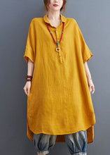 Load image into Gallery viewer, Loose Yellow Peter Pan Collar Patchwork Cotton Shirts Dress Summer