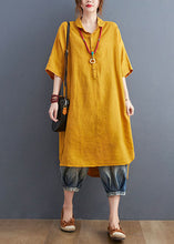 Load image into Gallery viewer, Loose Yellow Peter Pan Collar Patchwork Cotton Shirts Dress Summer