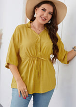 Load image into Gallery viewer, Loose Yellow Peter Pan Collar Patchwork Wrinkled Button Solid Shirt Short Sleeve