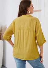 Load image into Gallery viewer, Loose Yellow Peter Pan Collar Patchwork Wrinkled Button Solid Shirt Short Sleeve