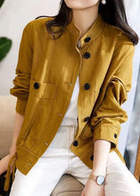 Load image into Gallery viewer, Loose Yellow Stand Collar Button Patchwork Cotton Jacket Fall