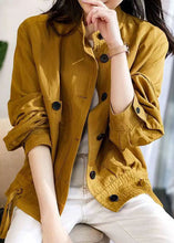 Load image into Gallery viewer, Loose Yellow Stand Collar Button Patchwork Cotton Jacket Fall