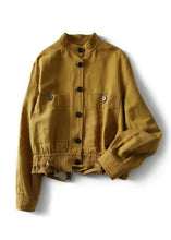 Load image into Gallery viewer, Loose Yellow Stand Collar Button Patchwork Cotton Jacket Fall