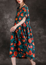 Load image into Gallery viewer, Loose black print linen Long Shirts Fitted Wardrobes v neck Cinched long Summer Dresses