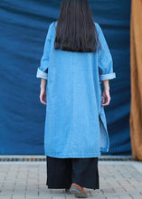 Load image into Gallery viewer, Loose stand collar Tunic Photography denim light blue Dress