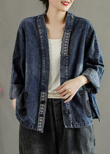 Load image into Gallery viewer, Luxury Black Embroideried Pockets Button Patchwork Fall Denim Coat