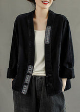 Load image into Gallery viewer, Luxury Black Embroideried Pockets Button Patchwork Fall Denim Coat