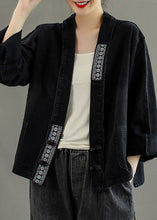 Load image into Gallery viewer, Luxury Black Embroideried Pockets Button Patchwork Fall Denim Coat