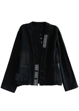 Load image into Gallery viewer, Luxury Black Embroideried Pockets Button Patchwork Fall Denim Coat