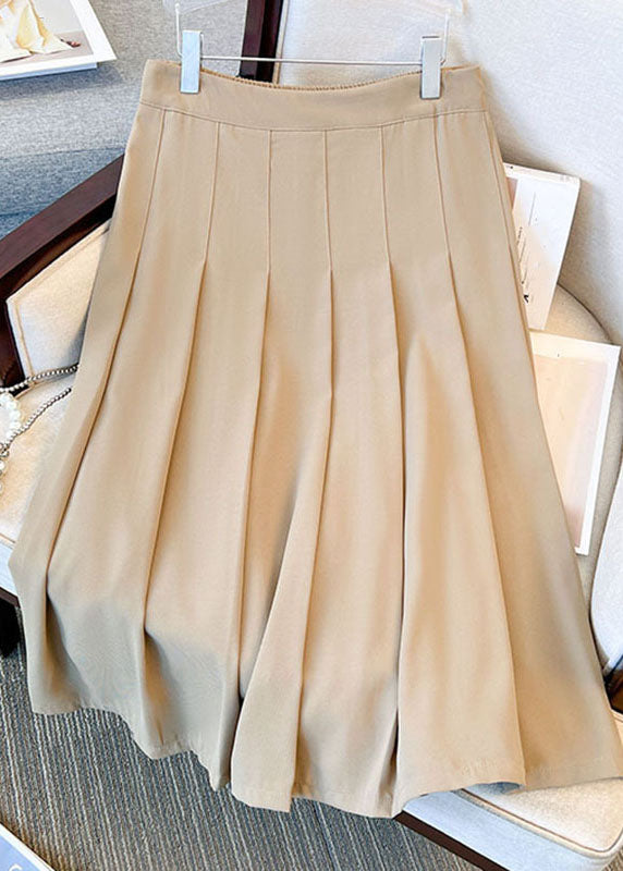 Modern Apricot Elastic Waist Patchwork Cotton Pleated Skirt Summer