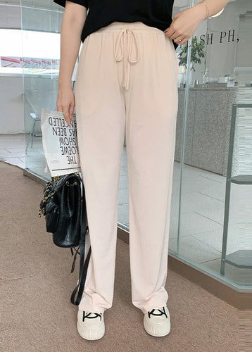 Modern Beige Elastic Waist Draping Spandex Wide Leg Pants Fall