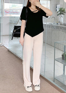 Modern Beige Elastic Waist Draping Spandex Wide Leg Pants Fall