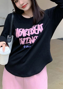 Modern Beige Letter Print Cotton Sweatshirts Top Fall