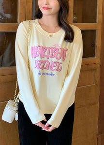 Modern Beige Letter Print Cotton Sweatshirts Top Fall