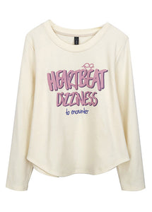 Modern Beige Letter Print Cotton Sweatshirts Top Fall