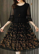 Load image into Gallery viewer, Modern Black Embroideried Chiffon Cinched Dress Summer