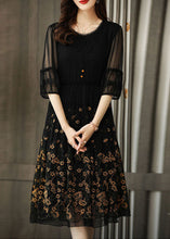 Load image into Gallery viewer, Modern Black Embroideried Chiffon Cinched Dress Summer