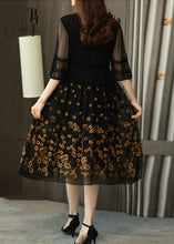 Load image into Gallery viewer, Modern Black Embroideried Chiffon Cinched Dress Summer