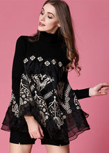 Load image into Gallery viewer, Modern Black High Neck Organza Patchwork Knit Top Spring