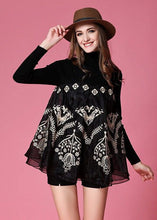 Load image into Gallery viewer, Modern Black High Neck Organza Patchwork Knit Top Spring